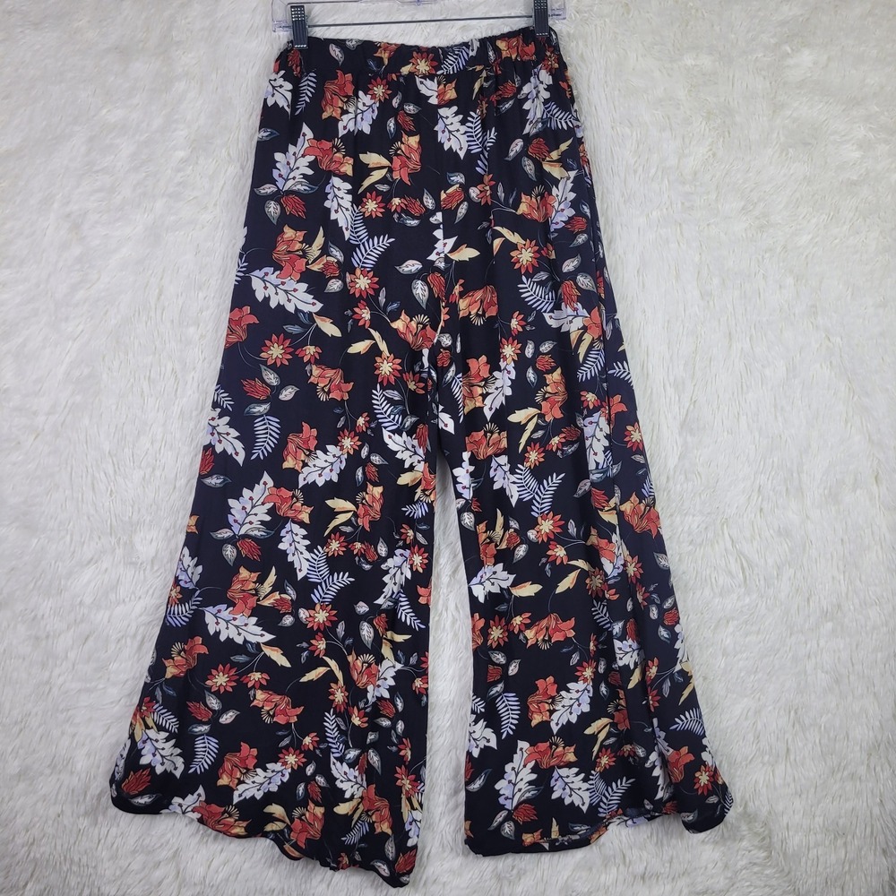 Jaase Floral Wide Leg Palazzo Pants Navy Orange Boho Sequin Waist Small Festival - Picture 4 of 9